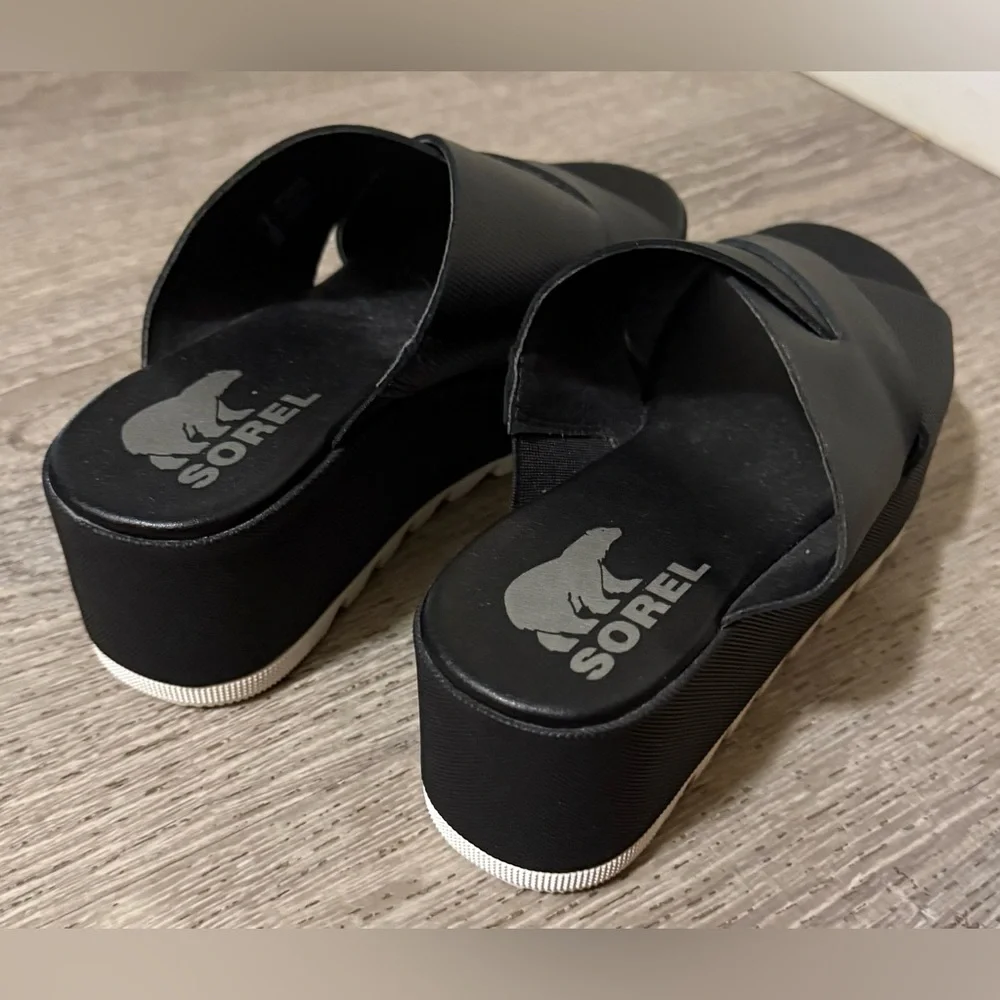 Sorel Cameron Flatform Mule Sandals | Black Platform Slides | Women’s Size 5